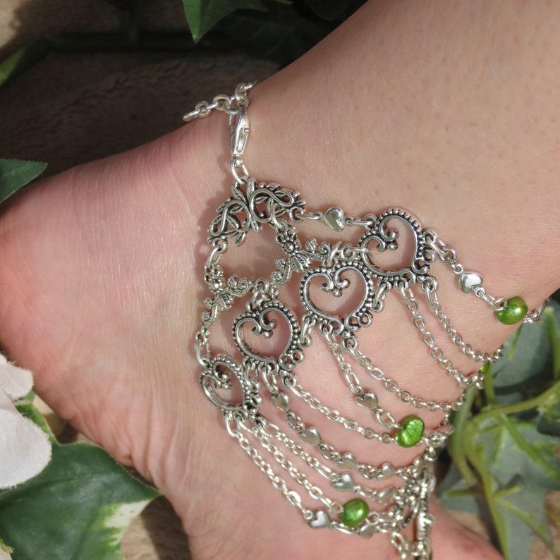 wedding ankle bracelet body jewelry foot chain jewelry Emerald pearl foot jewelry barefoot sandal slave anklet beach wedding anklet