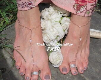 Beach wedding barefoot sandals rose gold foot jewelry, barefoot wedding bridal body jewelry anklet, Custom toe ring ankle bracelet anklets