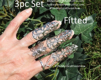 Elven Full Finger Armor ring set, knuckle ring set midi ring, double knuckle rings, Hypaoallergenic Custom Fitted Nickel free Costume Rings
