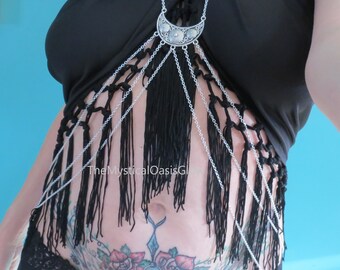 Silver moon body chain jewelry belly chain, Crescent moon Necklace, layered belly hipster body jewelry, Tribal harness, Sexy beach bling