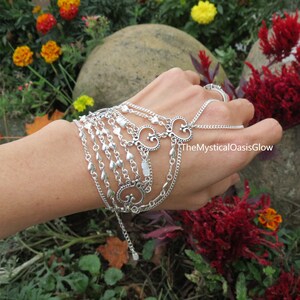 Sterling heart slave bracelet, Sterling silver ring finger bracelet hand chain jewelry, Silver body jewelry 925 Pearl Wedding BRIDAL stone image 4