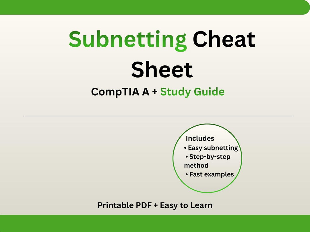 Comptia A+ Subnetting Cheat Sheet | Ipv4 Basics, Network Address (PDF ...