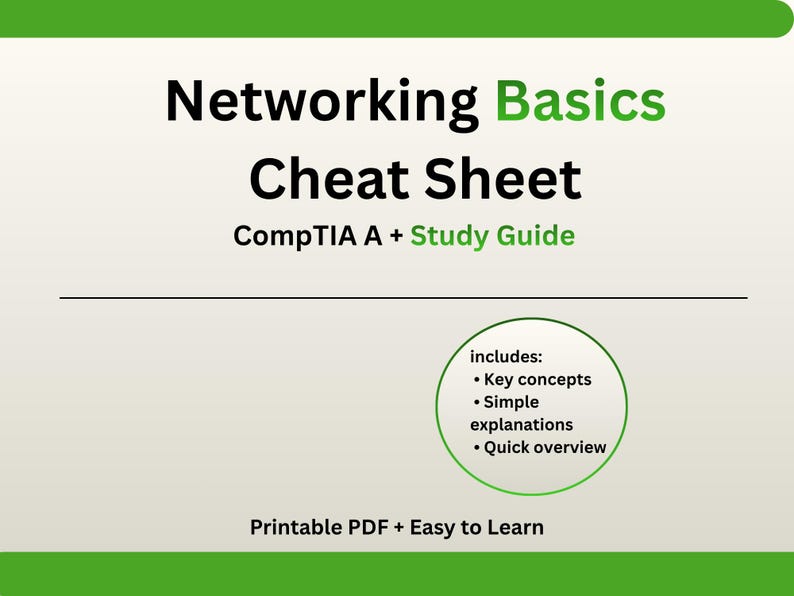 Comptia A+ Networking Basics Cheat Sheet, IT Exam Prep (PDF) - Etsy