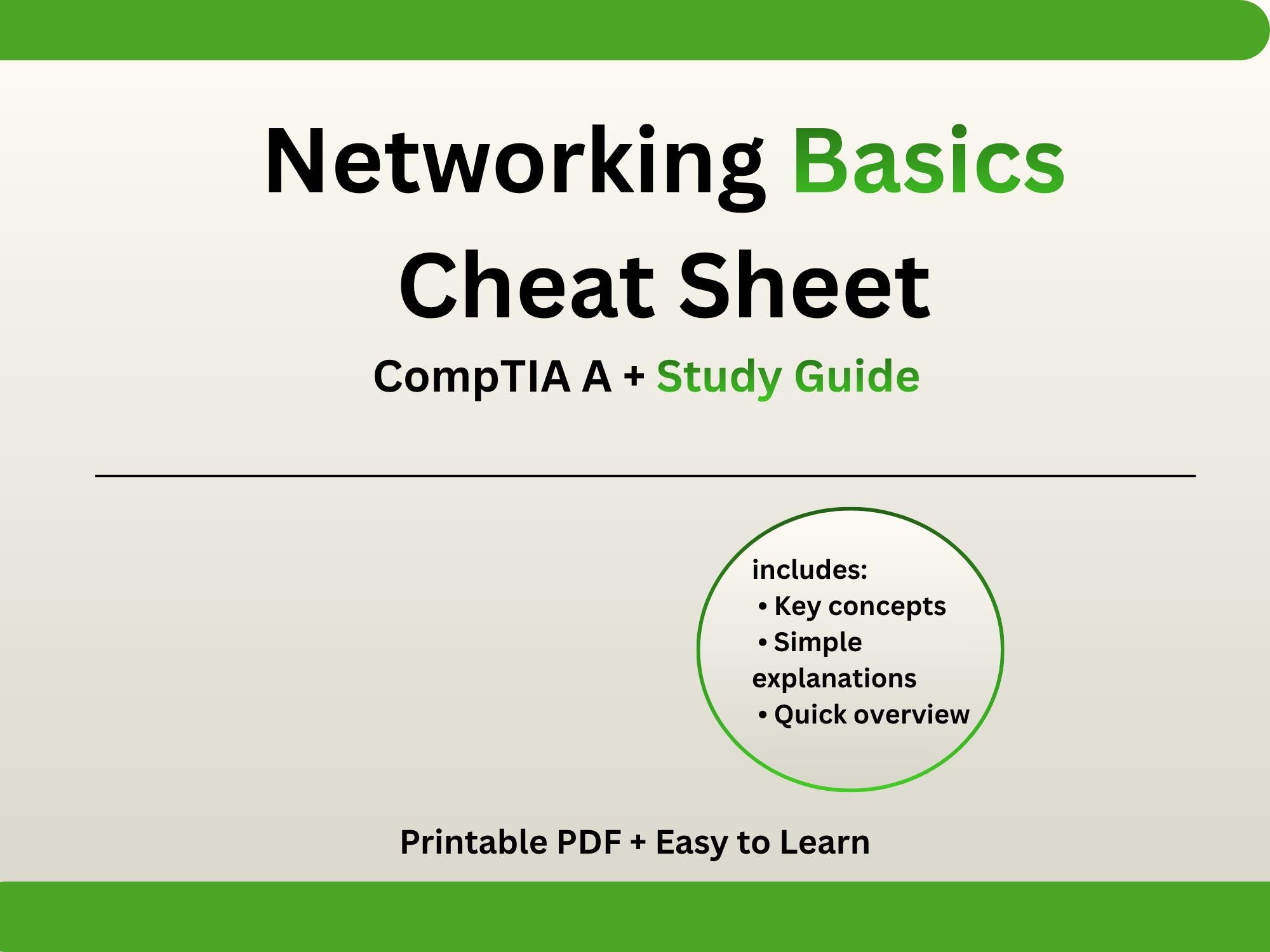 Comptia A+ Networking Basics Cheat Sheet, IT Exam Prep (PDF) - Etsy