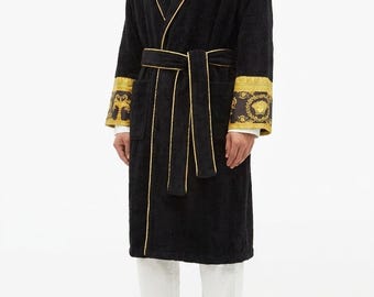 Bata de baño unisex Medusa barroca 100% algodón, ropa de estar de lujo, kimono, bata kimono, barroco