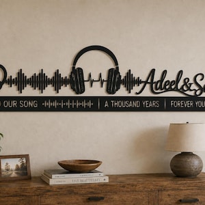 Kunstwerk met geluidsgolven op maat, gepersonaliseerde wanddecoratie met spraakbericht, aandenken met geluidsgolven voor stellen, cadeau voor muziekliefhebbers, jubileumcadeau