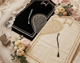 Gebedsmatten voor hem en haar, gebedskleed voor stel met tasbeeh, islamitisch huwelijkscadeau, cadeau moslim stel, eid-cadeaus voor stel, Janamaz