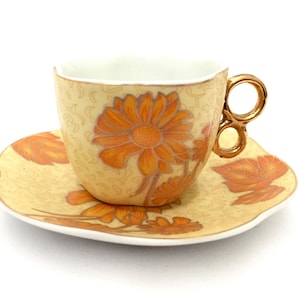 Vintage Aulica 24k Painted Porcelain Espresso/ Demitasse Cup With Saucer Set