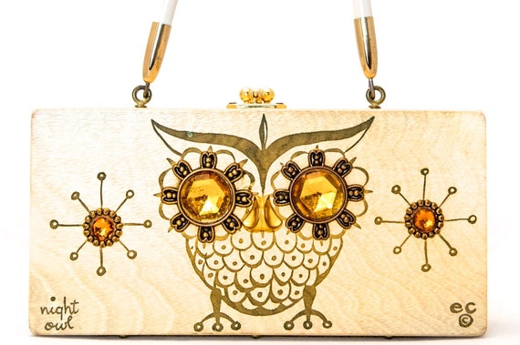 Enid Collins Night Owl Wooden Box Purse - image 2