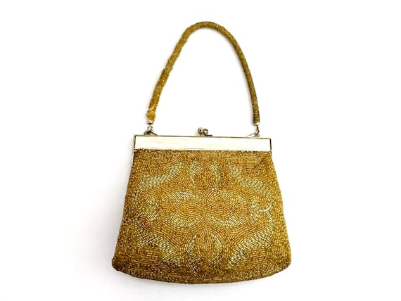 Vintage Antiqued Golden Beaded Purse With Mother of Pearl Inlay Etsy UK