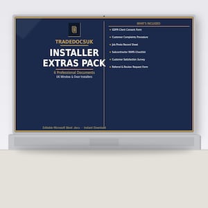 Pacote de acessórios para instaladores de portas e janelas com 6 modelos - Conformidade com o GDPR no Reino Unido - Registro fotográfico de subcontratados
