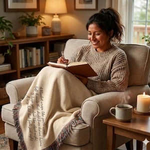 Manta tejida personalizada, poema con texto personalizado, manta 100% algodón, regalo acogedor.