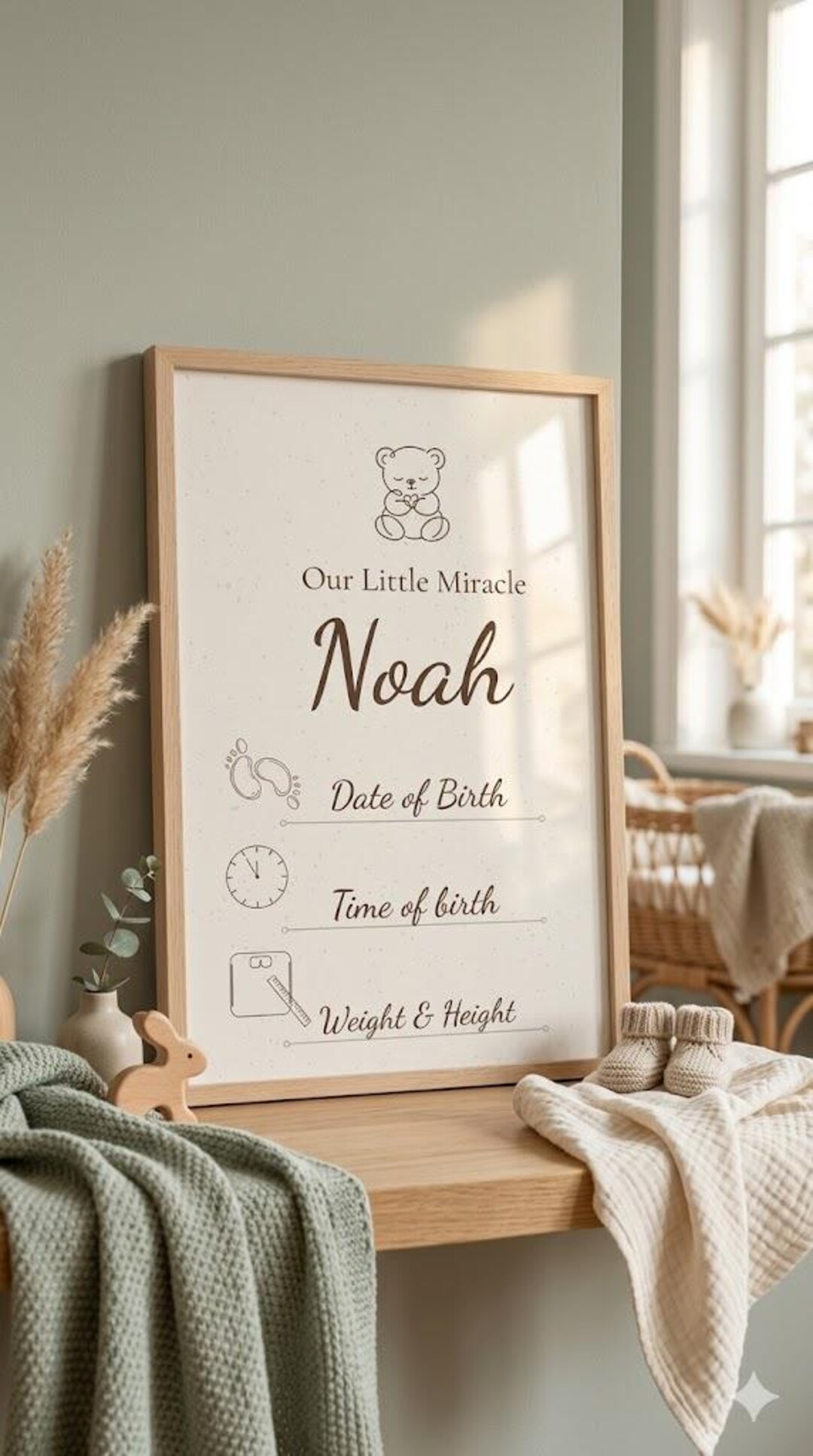 Personalised Baby Birth Print Framed, Nursery Wall Art, Baby Name Sign ...