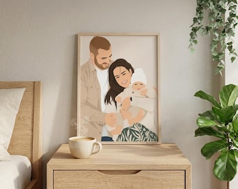 Retrato personalizado de casal a partir de foto | Impressão emoldurada personalizada ou download digital | Presente de aniversário | Arte de parede com retrato em estilo cartoon