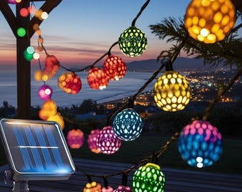 Moroccan Ball Solar String Lights Waterproof Outdoor Fairy Lights 8 Modes Garden Wedding Party Christmas Halloween Decor