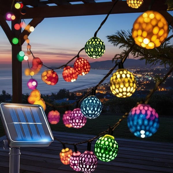 Moroccan Ball Solar String Lights Waterproof Outdoor Fairy Lights 8 Modes Garden Wedding Party Christmas Halloween Decor