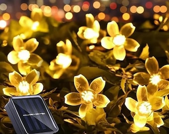 Guirnalda de luces solares con forma de flor para exteriores, impermeables, para jardín, patio, bodas, Navidad. Luces LED decorativas con forma de flor.