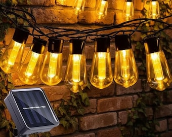Solar Bulb String Lights Outdoor Waterproof LED Fairy Lights Vintage Garden Patio Balcony Camping Party Decor Lamp