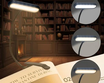 USB Rechargeable Book Light Clip LED Reading Lamp 3 Color Modes Adjustable Night Light for Study Dorm Bed Reading