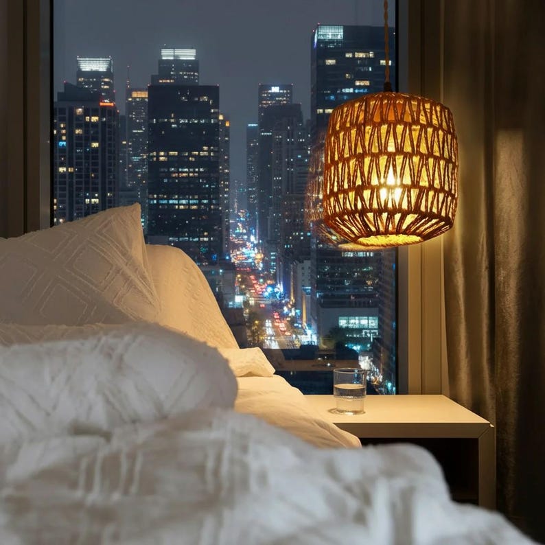 Rattan Wall Lamp Woven Hemp Rope Light Boho Wall Sconce Bedroom Bedside ...