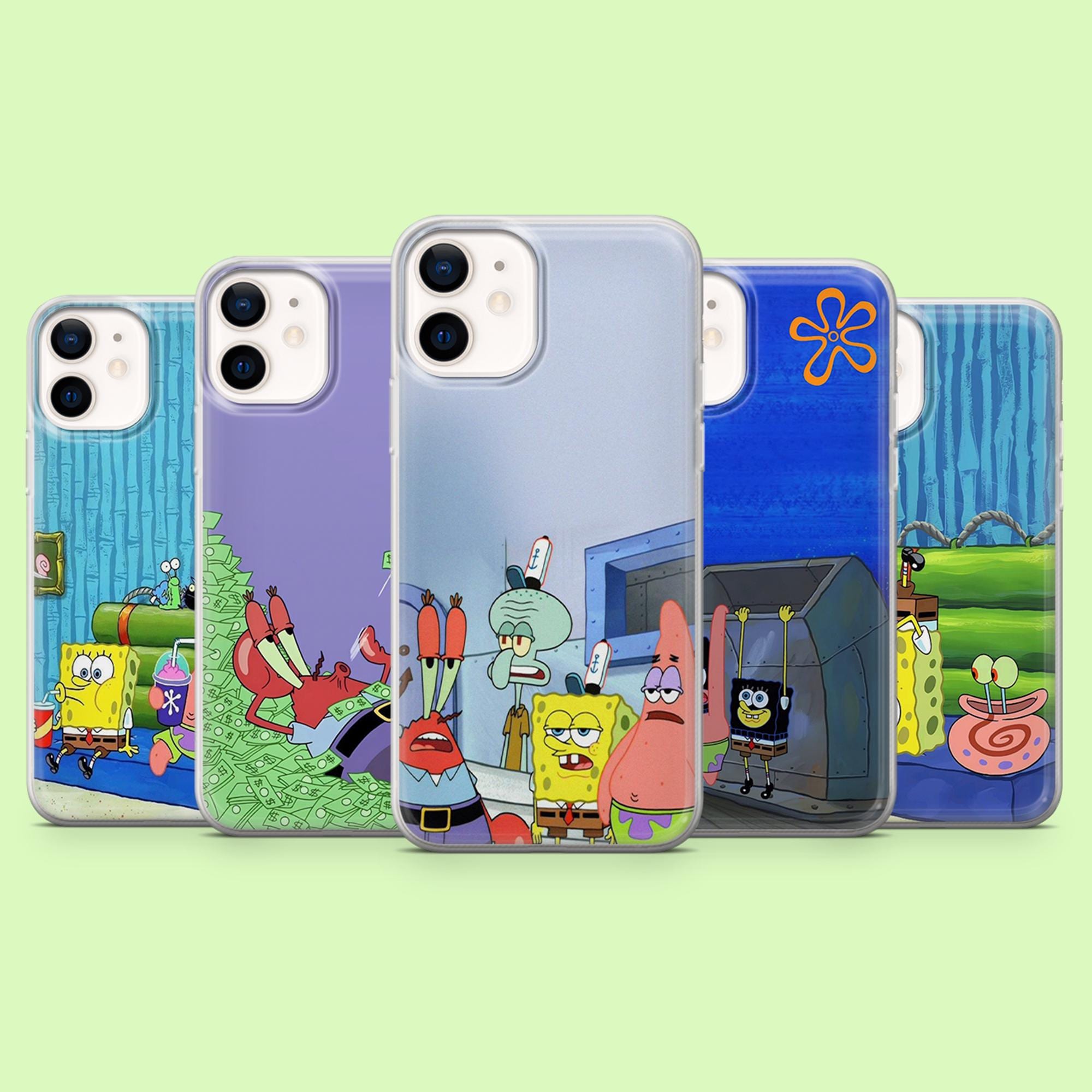 Custodia Per IPhone 12 Mini Con Motivo SpongeBob - Faccenda Gialla, Cover In TPU Trasparente Flessibile