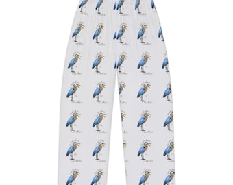 Pantalones de pijama con estampado de garza azul / Pijama con estampado integral de pájaros
