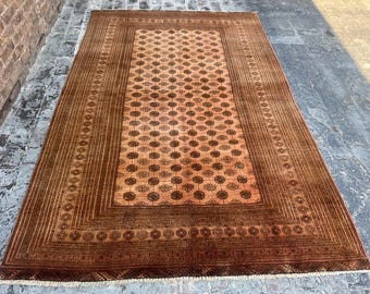 Handgeknüpfter Vintage-Teppich in Terrakotta, 189 x 290 cm – Handgeknüpfter, abgenutzter Wollteppich – Erdbrauner, minimalistischer Ethno-Teppich
