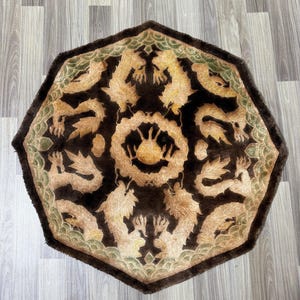 Tappeto antico in seta 3x3, tappeto ottagonale in seta con drago cinese 3x3, piccolo tappeto rotondo nero e oro, tappeto da appendere al muro per ingresso, camera da letto, tavolo.