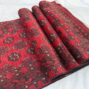 Vintage Turkmen Long Runner Rug 2'7x18'6 Handmade Afghan Wool Red Hallway Carpet, Extra Long Tribal Runner for Entryway Home Decor Area Rugs