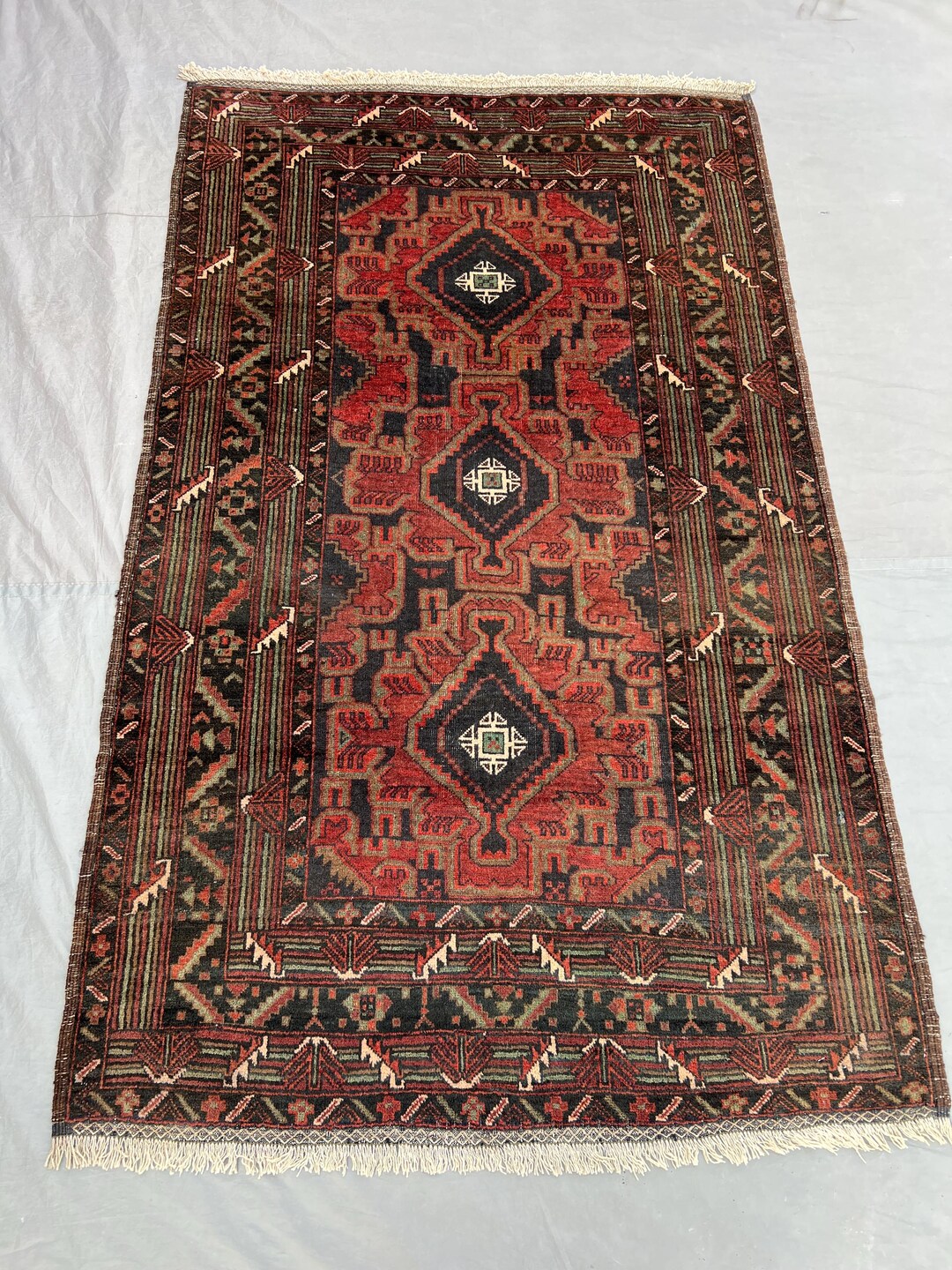 Red Afghan Baluch Rug, 4x6 Ft Tribal Geometric Carpet, Hand Knotted ...