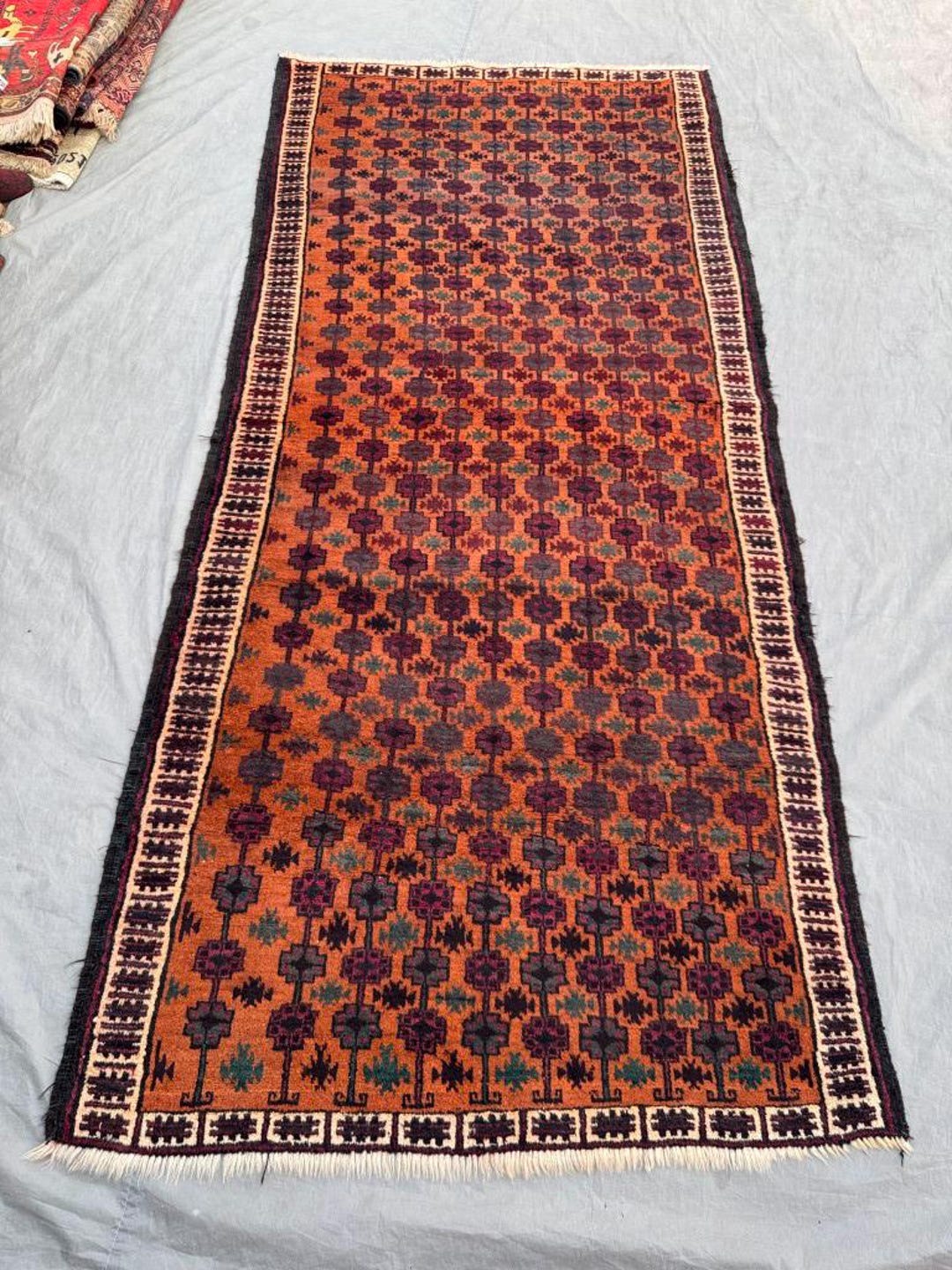 Wide Runner Vintage Baluchi Rug 4x9 Ft, Red Tribal Hallway Carpet ...