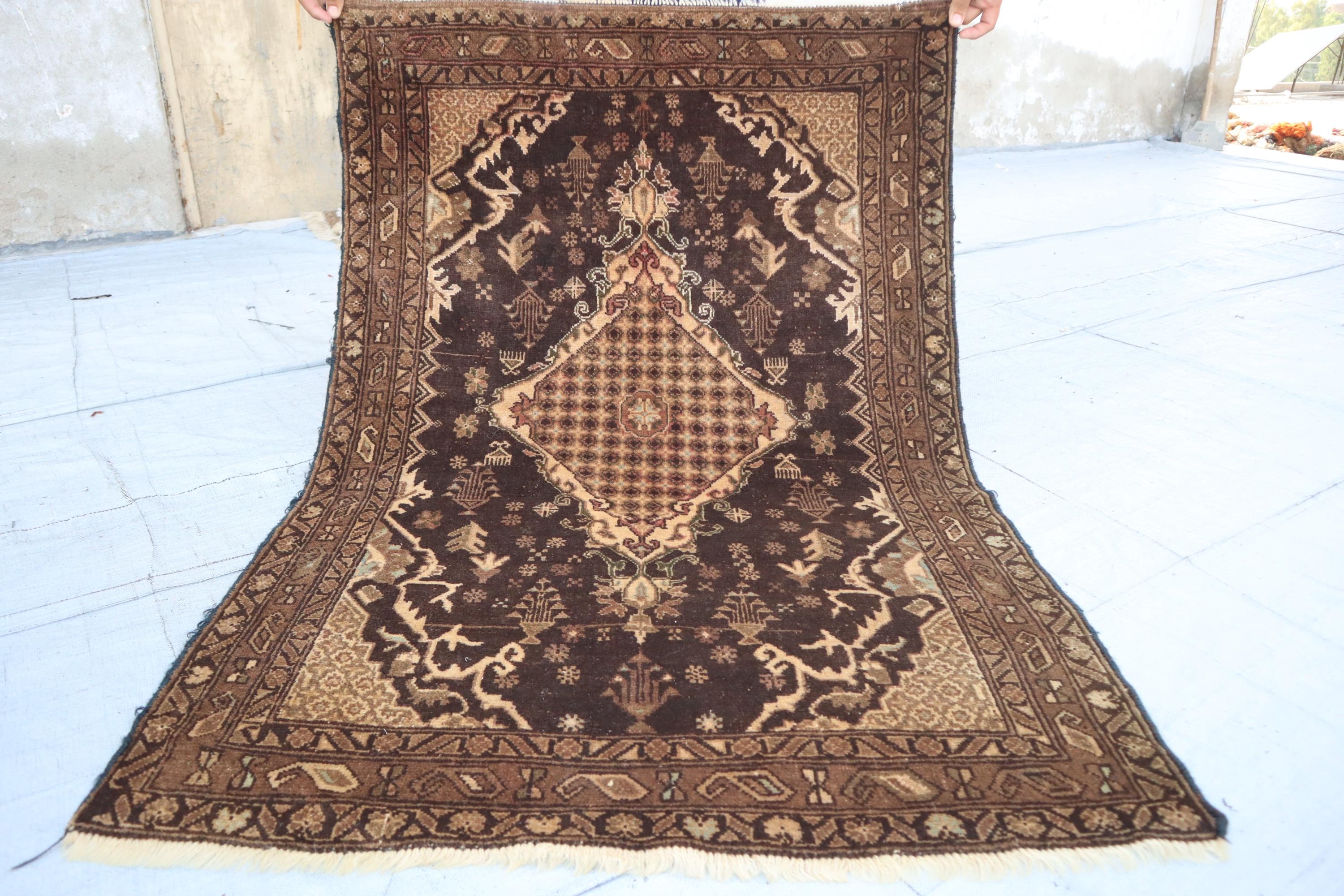 3x4ft Antique Terracotta Caucasian Rug, Turkish Inspired Geometric Area ...