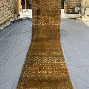 3x10 Antique Runner, Terracotta Bronze Turkmen Wool Runner 3x10, Hand Knotted Geometric Hallway Runner Rug Vintage Kitchen Gallery Carpet