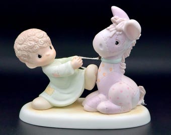 Precious Moments Figurine Boy with Purple Plush Horse