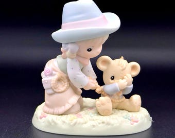 Precious Moments Figurine Girl in Hat Helping Teddy Bear Childhood Collectibl