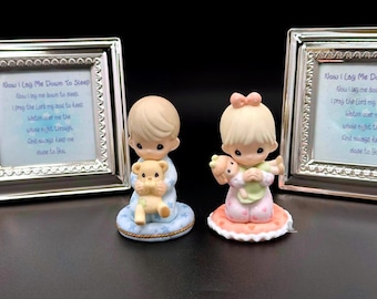 Precious Moments Boy and Girl Figurines with Silver Frames