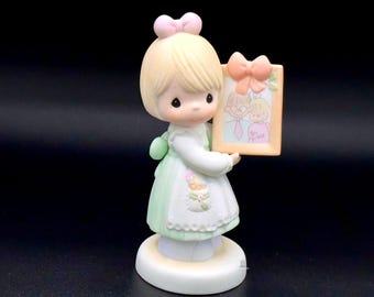 Precious Moments Girl Holding Parents Drawing Family Love Collectible