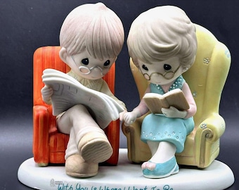 Precious Moments Side by Side, Forever  PM Couple  Cozy Reading Chairs.
