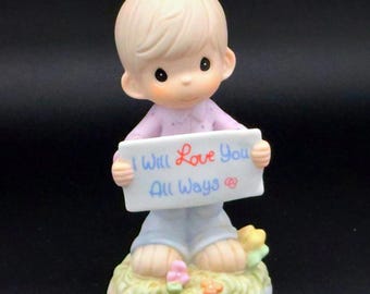 Precious Moments Boy with “I Will Love You All Ways” Sign –Love & Friendship