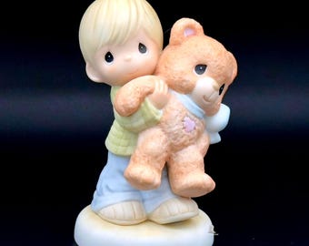 Precious Moments Boy Hugging Big Teddy Bear | Childhood Love