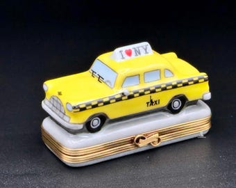 Vintage  Authentic Rochard Limoges NY Taxi Trinket Box •Hand Painted• I NY • Big Apple