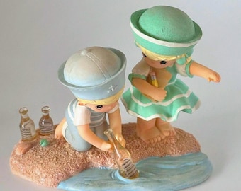 Rare Precious Moments Children at the Beach Figurine Glass Bottles