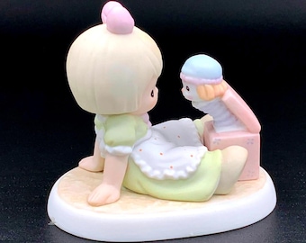 Vintage Precious Moments Girl with Clown Jack-in-the-Box Figurine Pastel Vintage