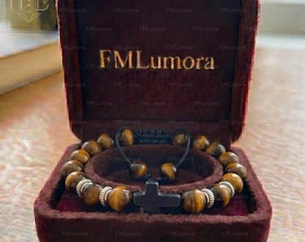 Wooden Beaded Cross Bracelet, Religious Christian Prayer Wristlet, Divine Catholic Faith Bracelet, Jesus Devotion Wrist Jewelry, Grace Gift