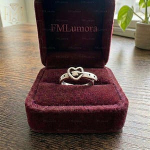 Heart Belt Buckle Ring, Binding Love Strap Ring, Fastened Harness Finger Band, Locked Promise Cinch Ring, Gift For Fiancé