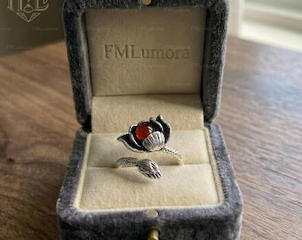 Anello con fiore di loto in argento, anello con ninfea floreale, anello con fiore acquatico in fiore, anello per dito con fiore della rinascita, regalo per lei