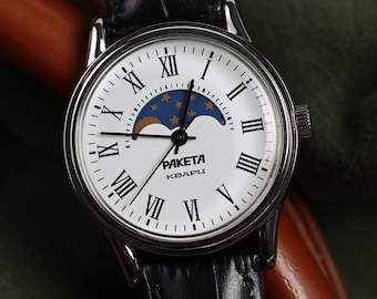 Raketa Lunar Kalender - vintage Armbanduhren. Weihnachtsgeschenk. Herrenuhr Raketa Mondkalender. Geschenk für Ihn. Armbanduhr Herren. Mond Uhr.