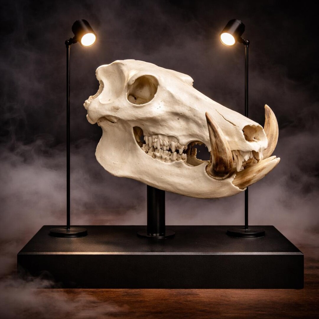 Wild Boar Skull Replica Display – Gothic Bone Art, Museum Style ...