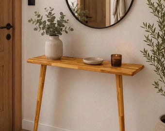 Mesa de console artesanal em madeira de faia, mesa estreita para hall de entrada, mesa minimalista para corredor, mesa de sofá escandinava, cômoda em madeira maciça.