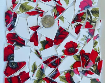 Art Supplies Hand Cut Mosaic Tiles Red Floral Arts and Crafts